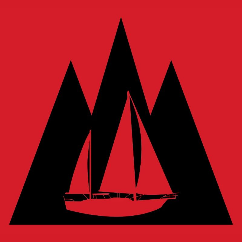 Triangular mountain and sailboat -