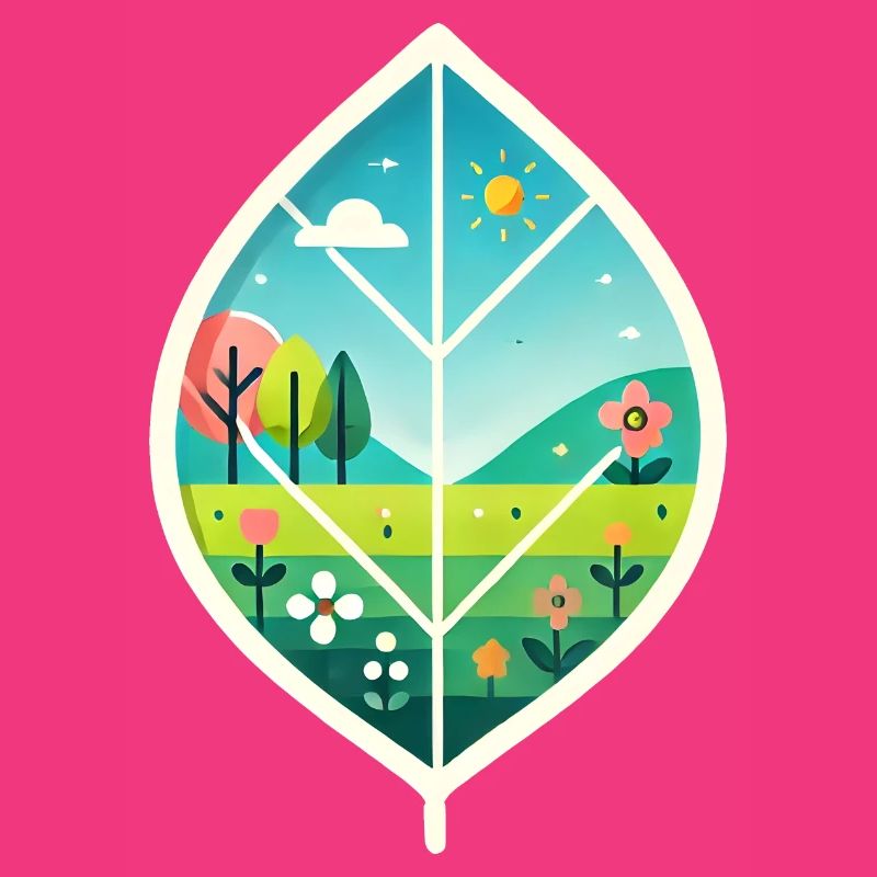 Blatt mit Frühlingslandschaft