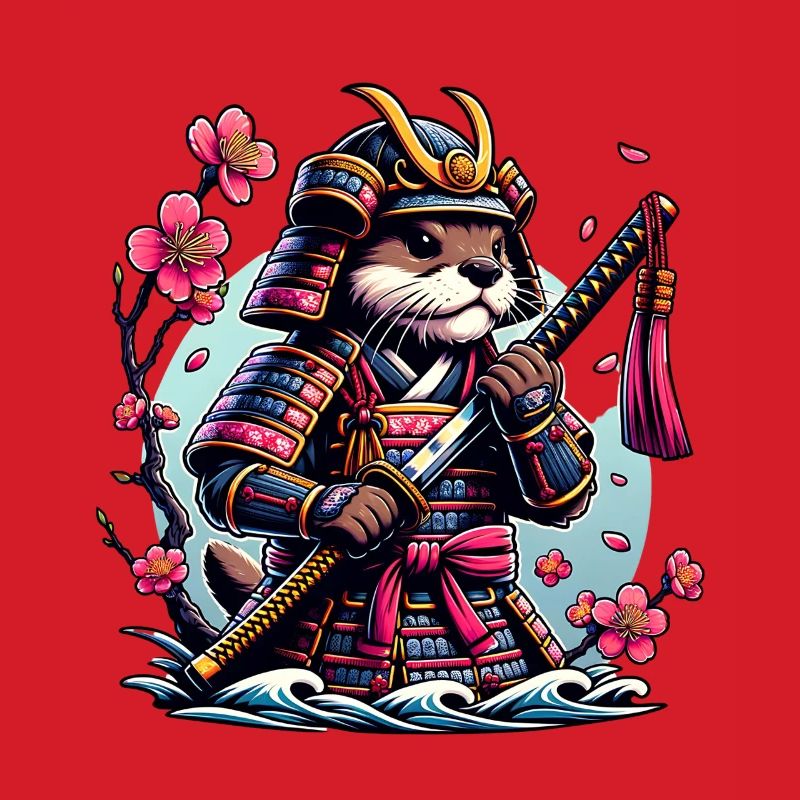 Niedlicher Samurai Otter mit Kirschblüten