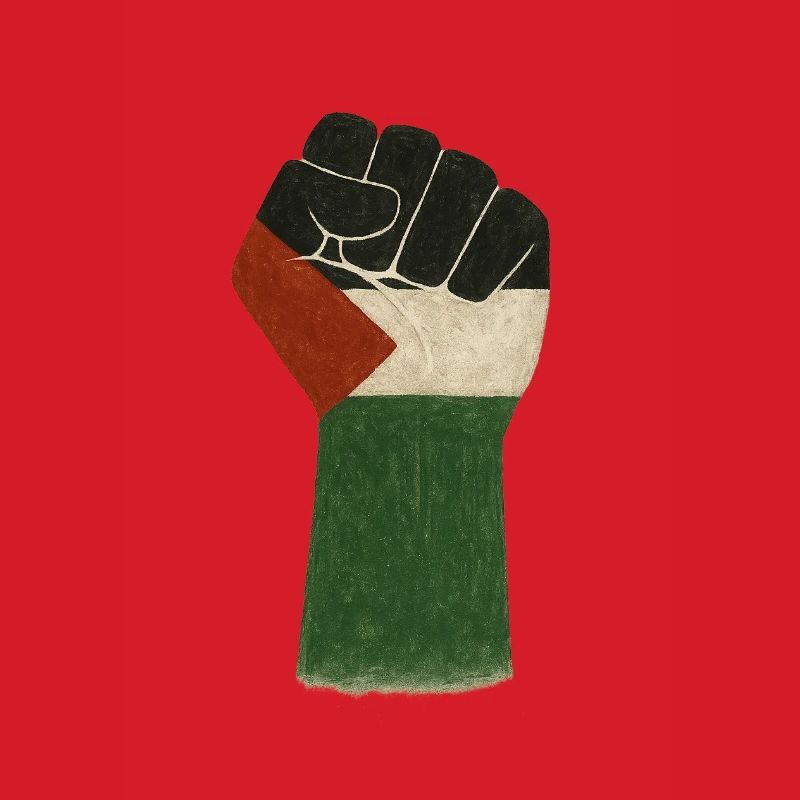 Faust in den Farben Palästinas bemalt