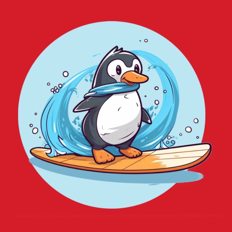 Süßer Surfender Pinguin auf einem Surfbrett