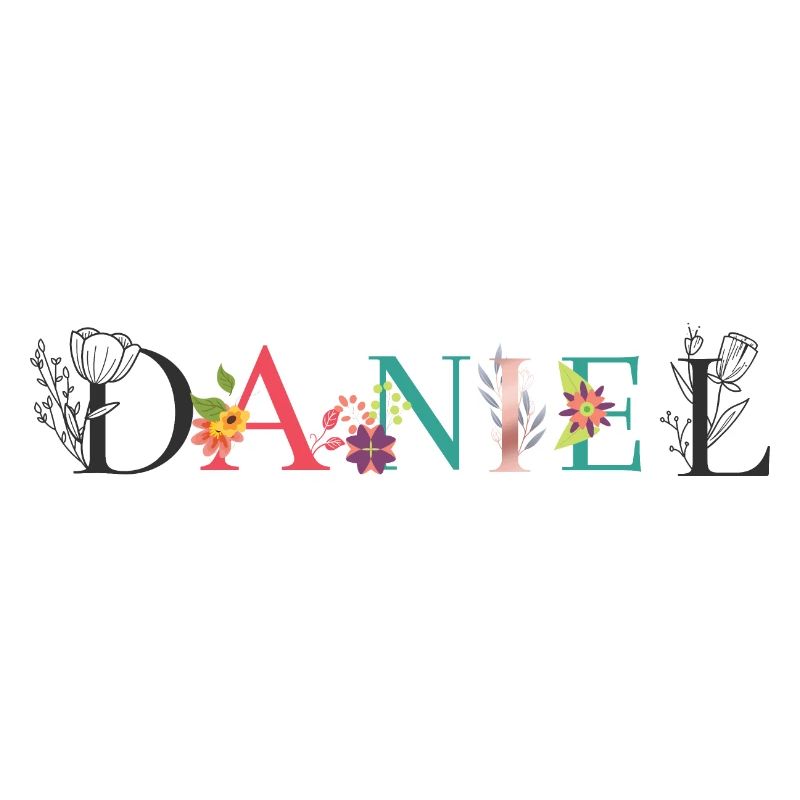 DANIEL Name Art With Flowers Embroidered