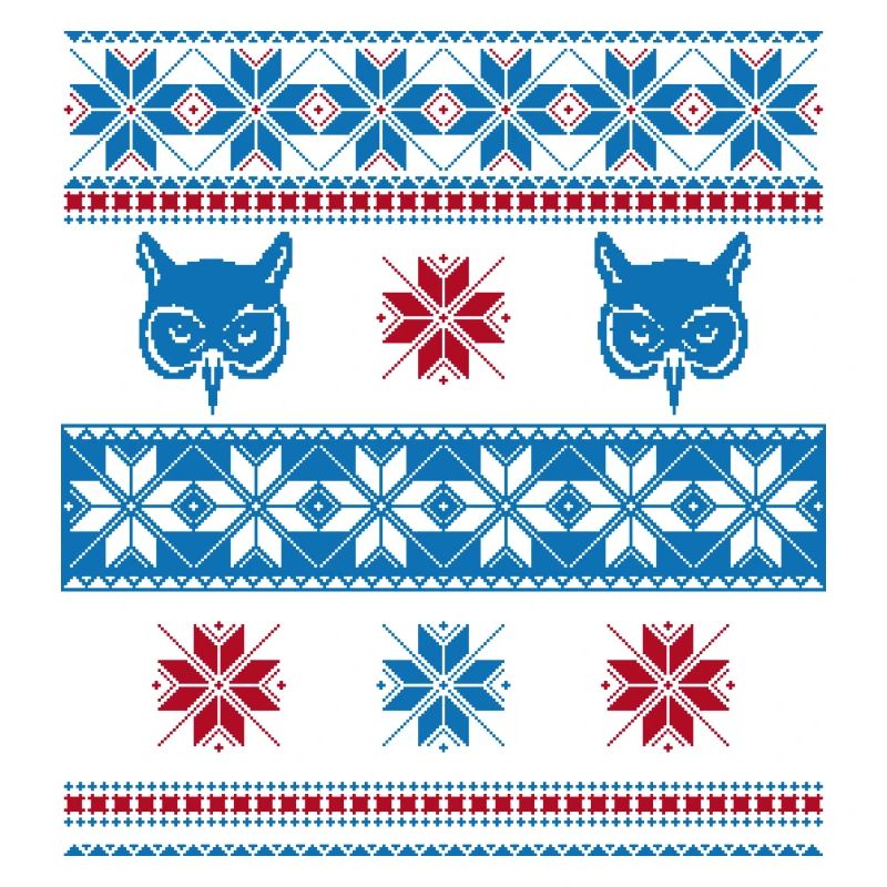 Norweger Pullover Eule Blau Rot
