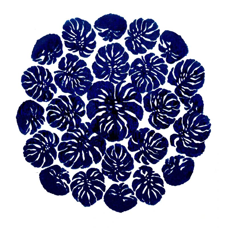 Monstera Circle Design – Dark Blue Plant Pattern