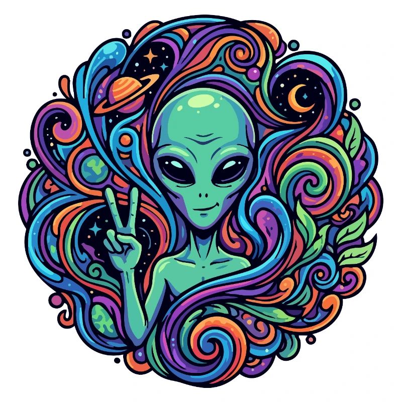 Außerirdischer Peace Zeichen psychedelisch Alien
