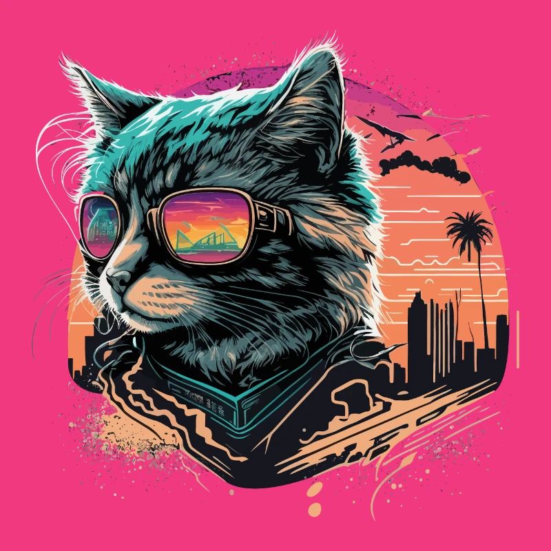 Chat de style synthwave