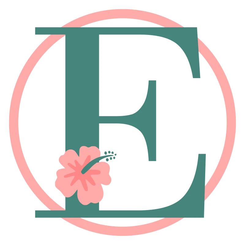 Letter E Initial letter E Monogram Hibiscus