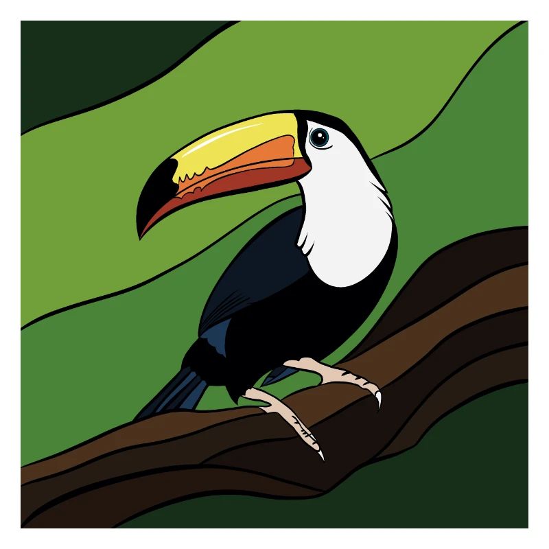 Bird with colored beak on leaf branch