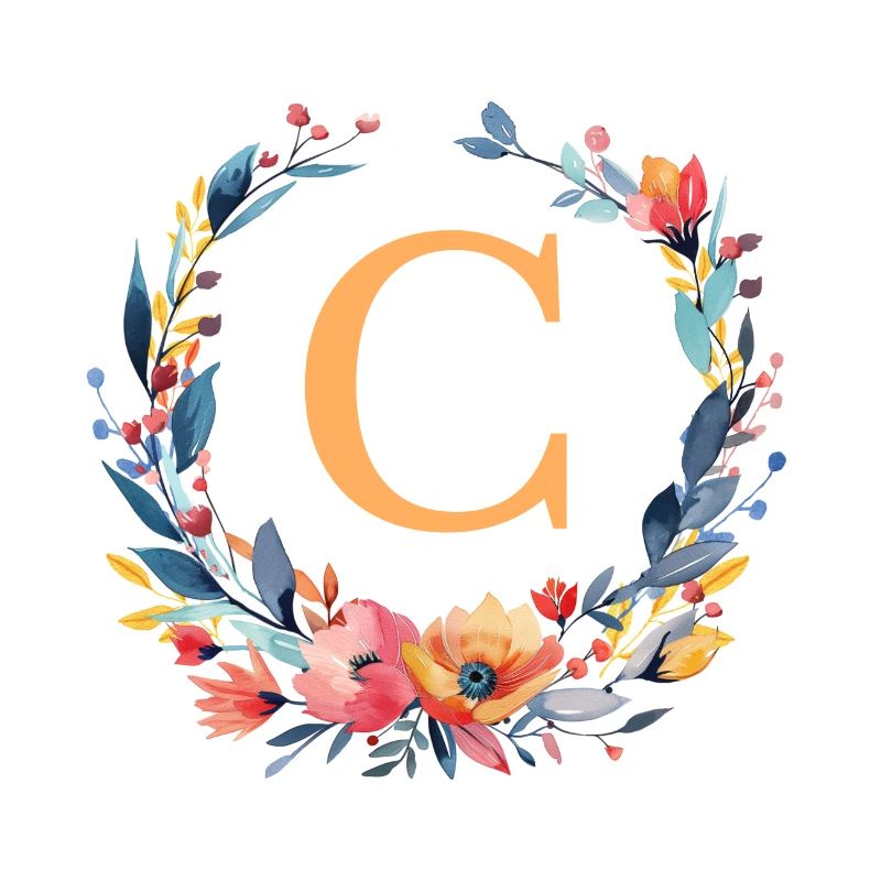 C Monogram, Flower Wreath, Personalizable