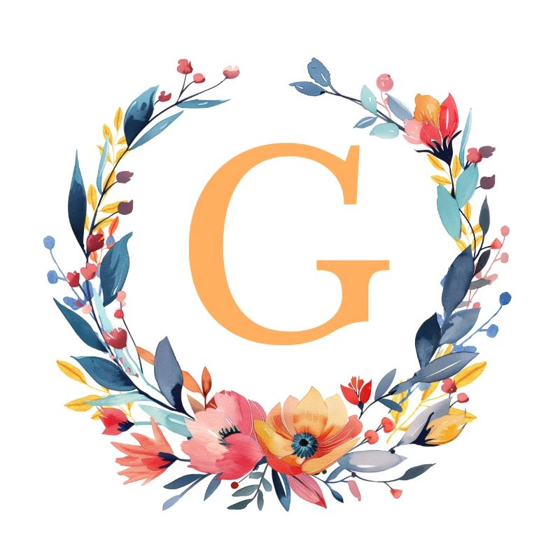 G Monogram, Flower Wreath, Personalizable
