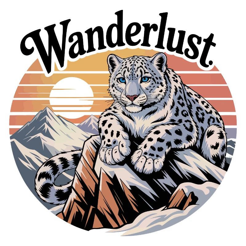 Snow Leopard on Mountain Sunset