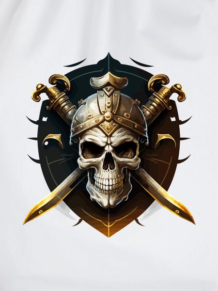 Schädelkrieger mit Helm und Klingen