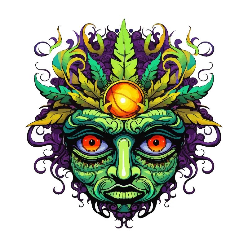 Psychedelic Mask Face with Sun Crown