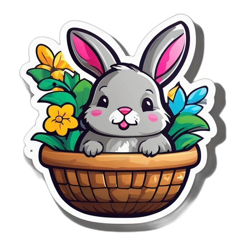 Spring Rabbit in Flower Basket