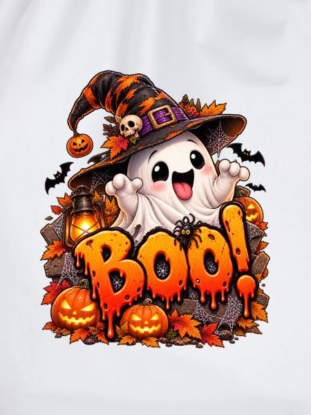 Boo Halloween Geist mit Kürbissen