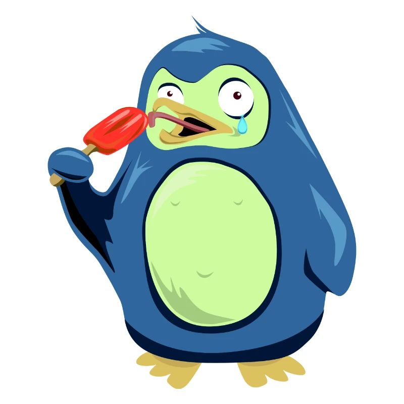 Frozen Pinguin isst Eis