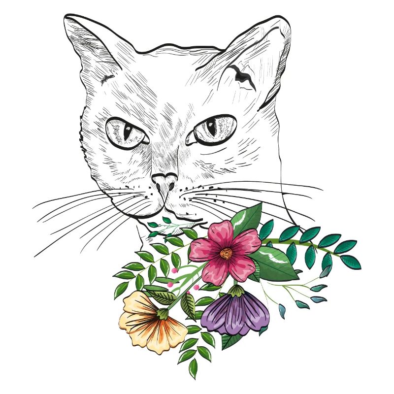 Chat avec bouquet de fleurs