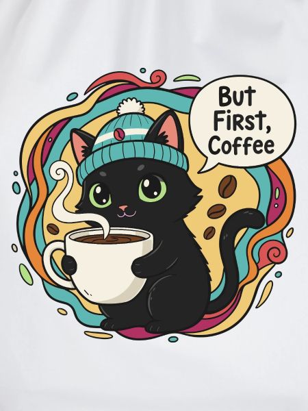 Kaffeezeit Katze mit Mütze