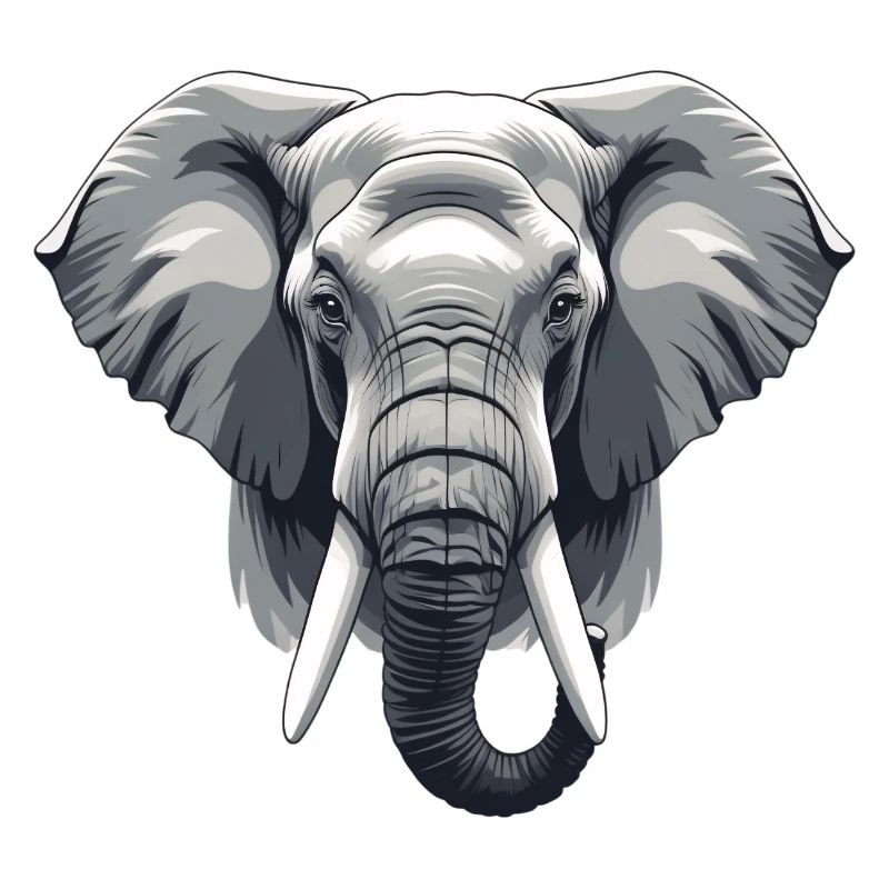 Elephant Head Grayscale Vector