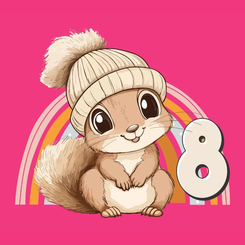 8. Geburtstag Eichhörnchen Regenbogen Süß Niedlich