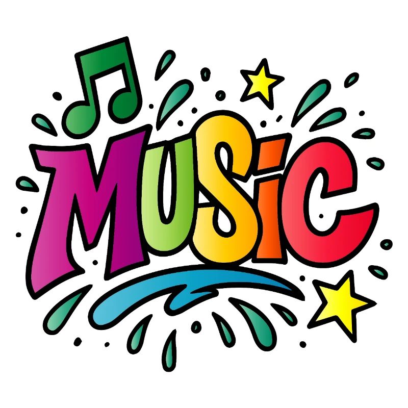 Musique – Typographie colorée avec symbole de note