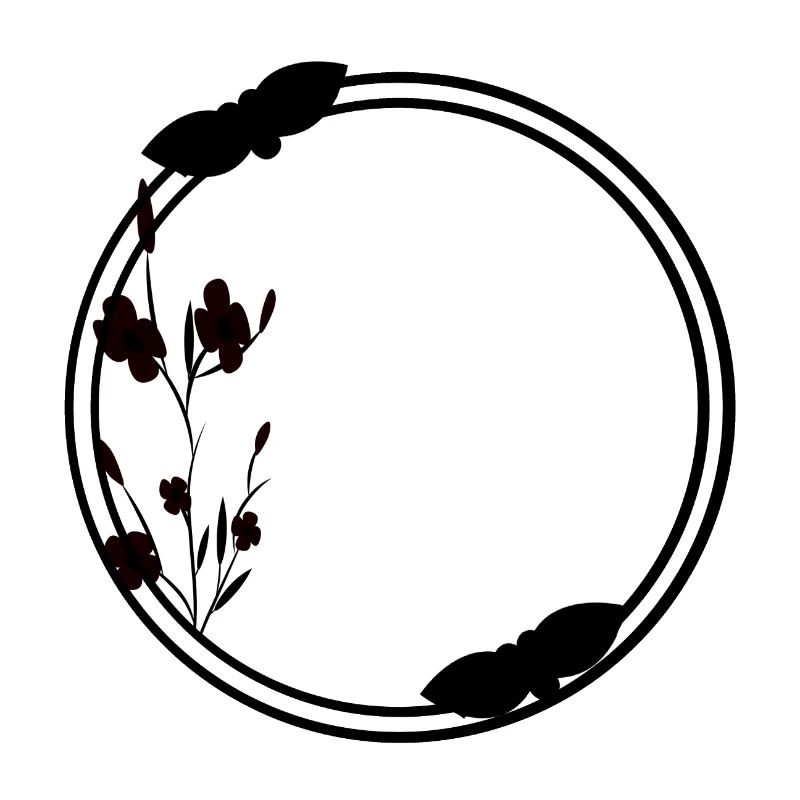 Spring Frame Circle in Black Flowers