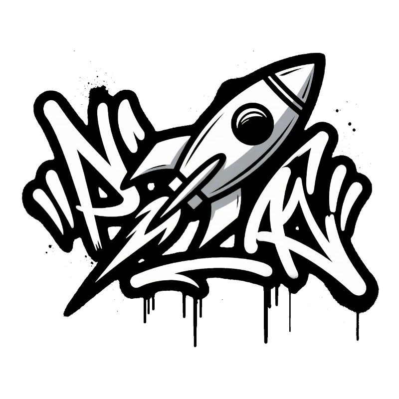 Fusée graffiti en noir et blanc