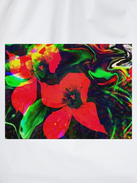 Neonrote Blüten im Farbwirbel