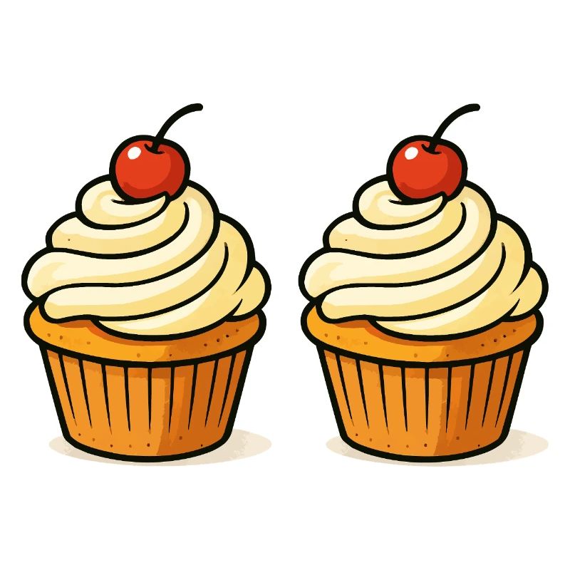 Doppelte Cupcake-Illustration mit Kirsche