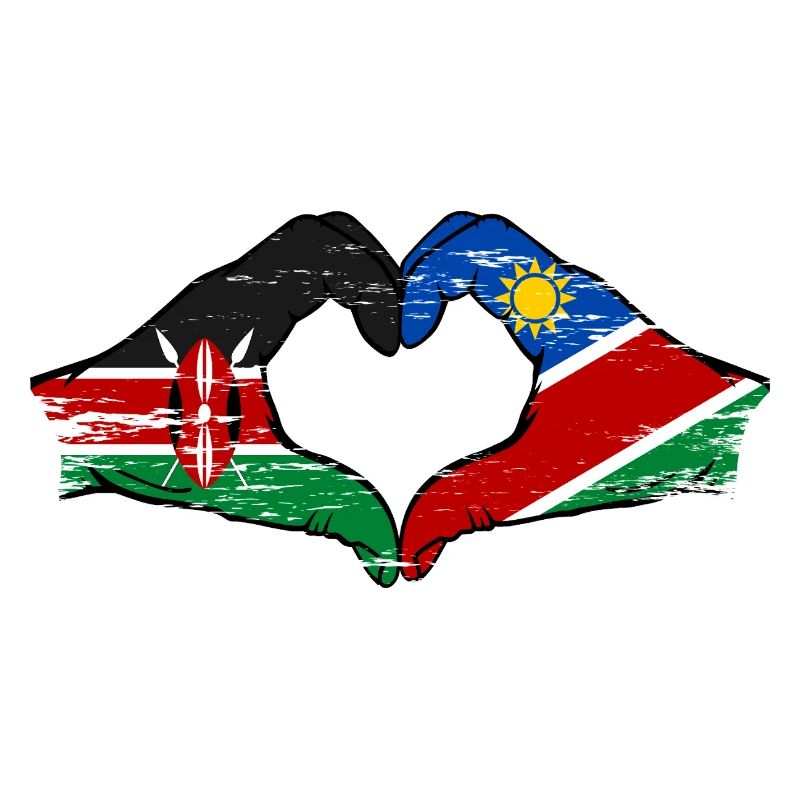 Kenya Namibia Flag Hands Heart Shape used