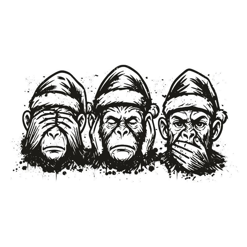 Three Monkeys - Santa Hats