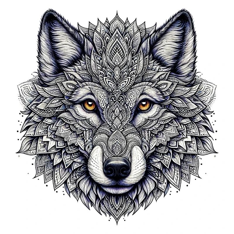 Wolf decorated with Mandalas