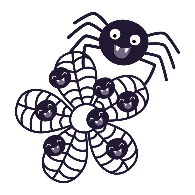 Spider with spider web with baby spiders