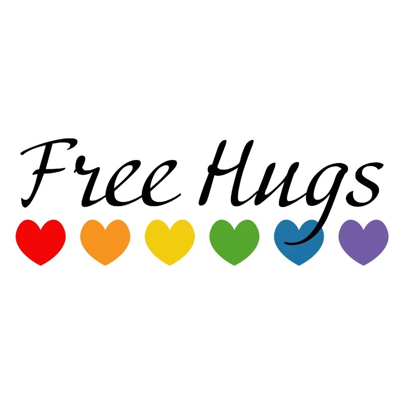 Rainbow Hearts Free Hugs black
