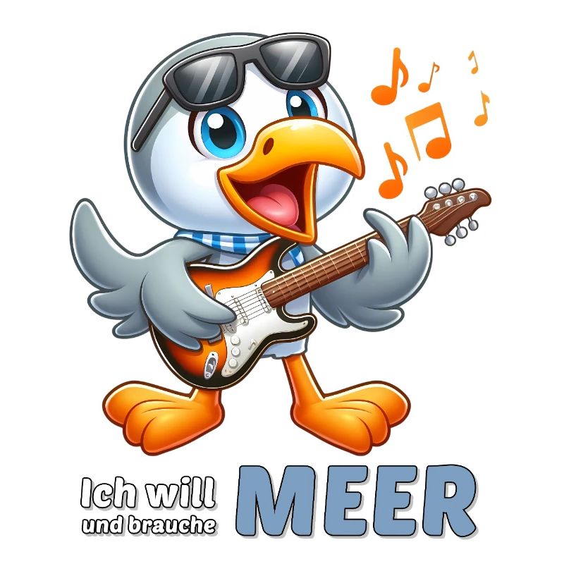 Fröhlicher Seevogel mit Gitarre