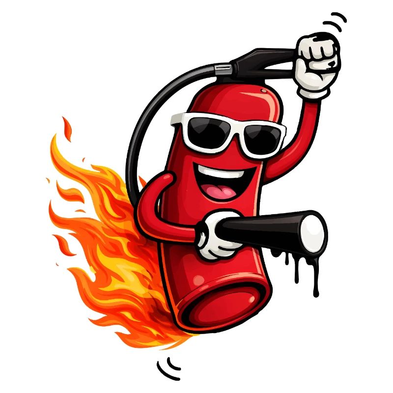 Cool fire extinguisher with flames