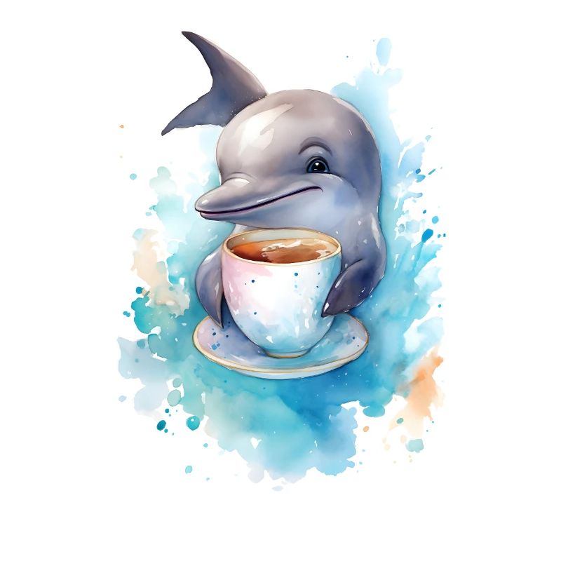 Delphin mit Kaffee -Aquarellstil