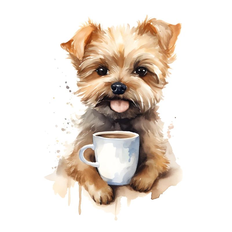 Yorkshire Terrier Hund mit Kaffee -Aquarellstil