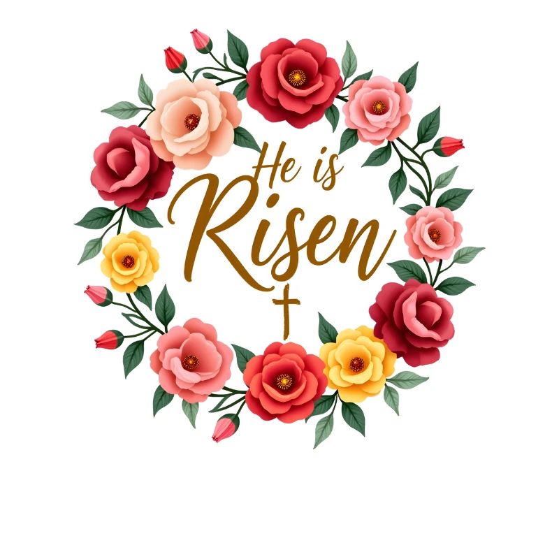 Happy Easter Flower Wreath He Is Risen Jesus