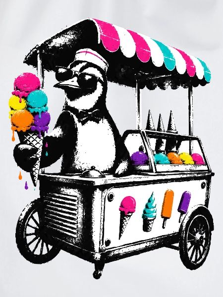 Pinguin am Eiswagen im Stencil Style