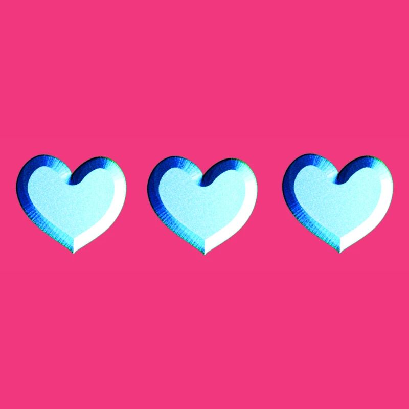 three hearts blue glitter