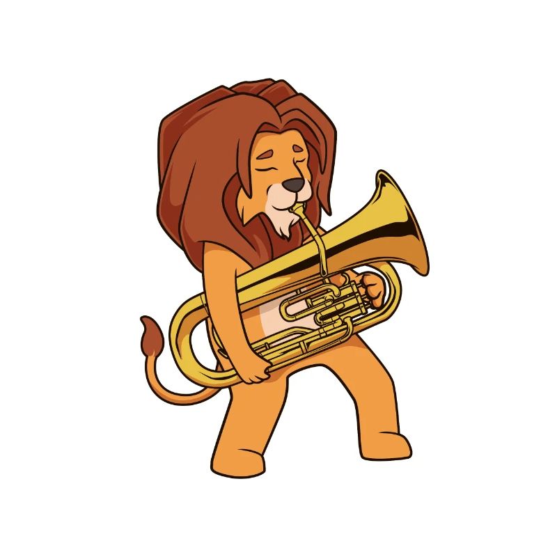 Cartoon lion playing euphonium