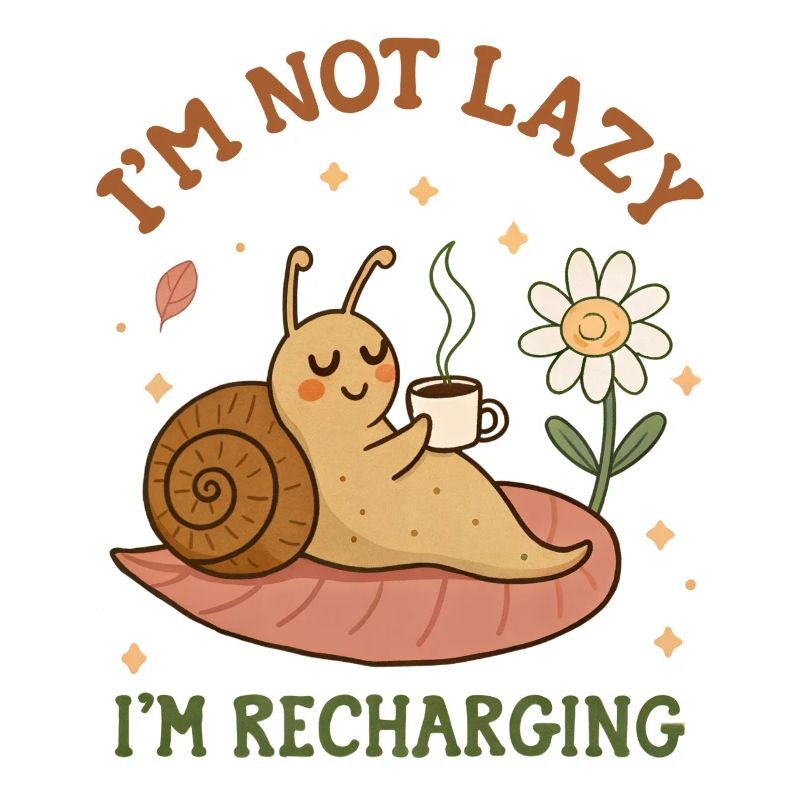 Non sono pigro e mi sto ricaricando divertente lumaca bere caffè