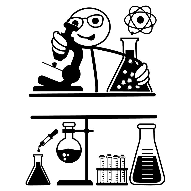 Lab with stickmen looking into microscope