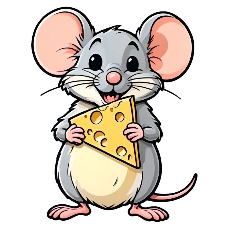 Souris de dessin animé effrontée avec du fromage