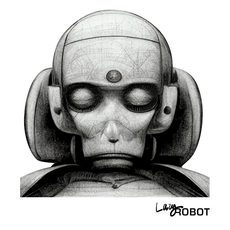 Scetch eines traurigen männlichen träumenden Roboters