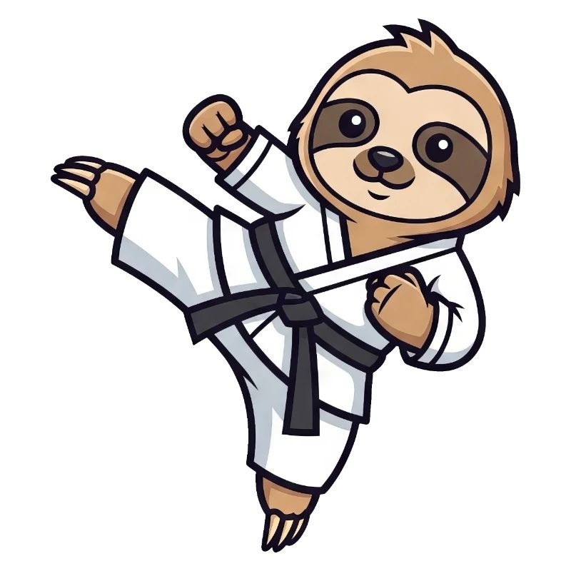 Cartoon Sloth Karate Martial Arts