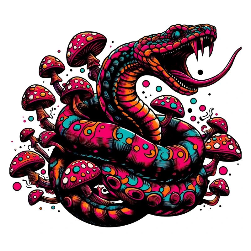 Psychedelic snake with mushrooms