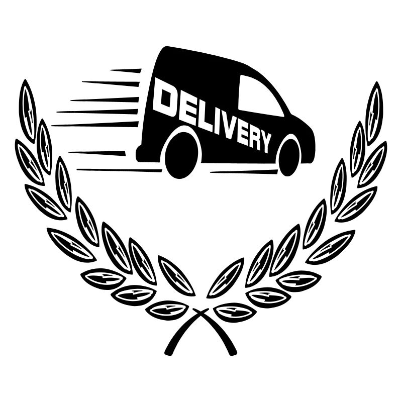 Delivery van in laurel wreath, parcel, delivery logo