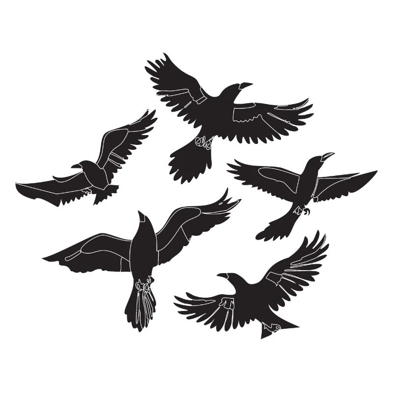 flying black ravens in the sky